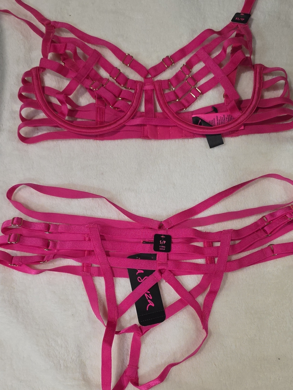 La SENZA Hot Pink Strappy Underwire Bra & Open Panty Set Xs/small